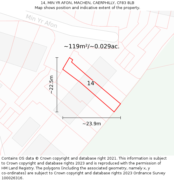 14, MIN YR AFON, MACHEN, CAERPHILLY, CF83 8LB: Plot and title map