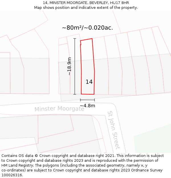 14, MINSTER MOORGATE, BEVERLEY, HU17 8HR: Plot and title map