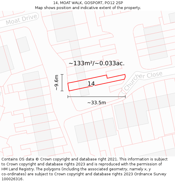 14, MOAT WALK, GOSPORT, PO12 2SP: Plot and title map