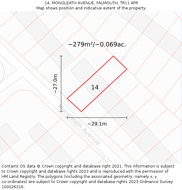14, MONGLEATH AVENUE, FALMOUTH, TR11 4PR: Plot and title map