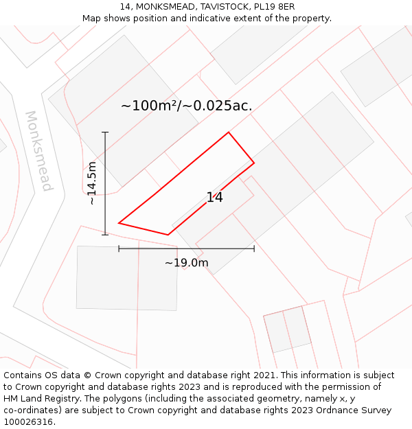 14, MONKSMEAD, TAVISTOCK, PL19 8ER: Plot and title map