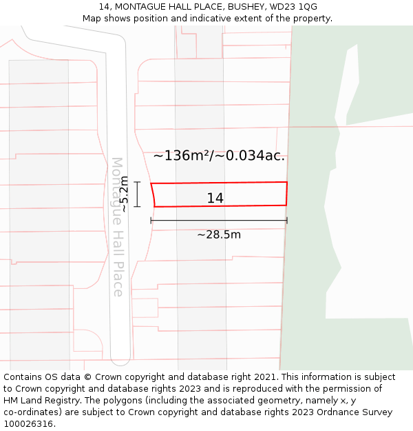 14, MONTAGUE HALL PLACE, BUSHEY, WD23 1QG: Plot and title map