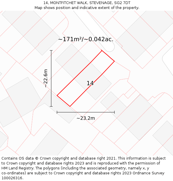 14, MONTFITCHET WALK, STEVENAGE, SG2 7DT: Plot and title map