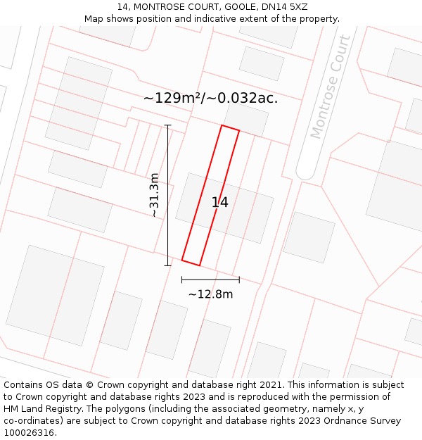14, MONTROSE COURT, GOOLE, DN14 5XZ: Plot and title map