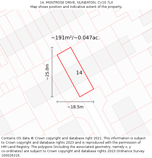 14, MONTROSE DRIVE, NUNEATON, CV10 7LX: Plot and title map