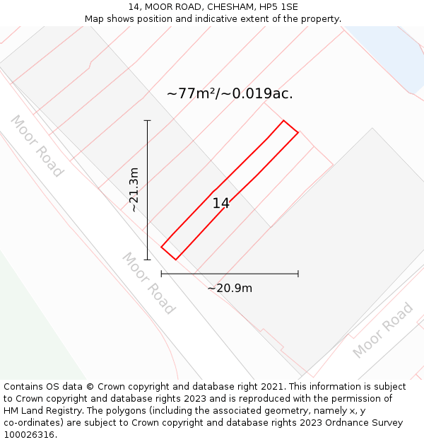 14, MOOR ROAD, CHESHAM, HP5 1SE: Plot and title map