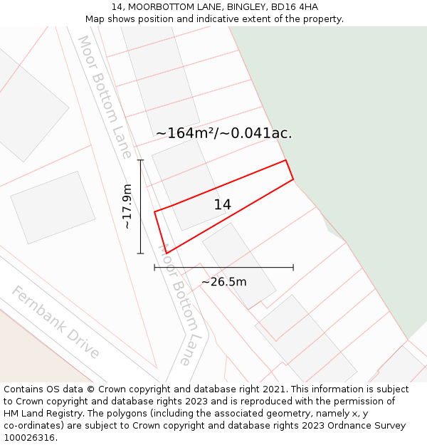 14, MOORBOTTOM LANE, BINGLEY, BD16 4HA: Plot and title map