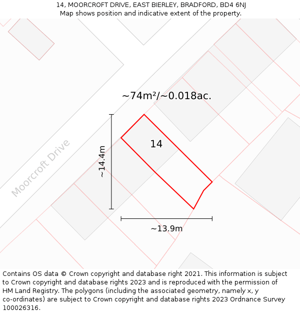 14, MOORCROFT DRIVE, EAST BIERLEY, BRADFORD, BD4 6NJ: Plot and title map