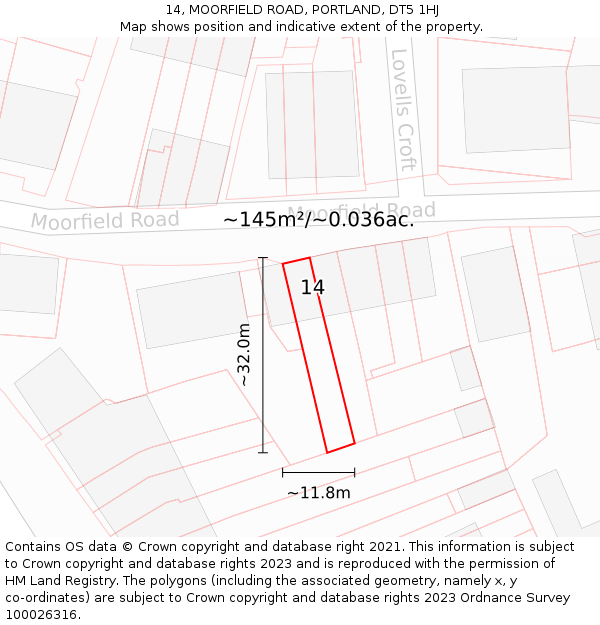 14, MOORFIELD ROAD, PORTLAND, DT5 1HJ: Plot and title map