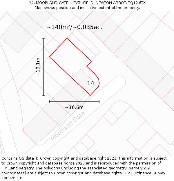 14, MOORLAND GATE, HEATHFIELD, NEWTON ABBOT, TQ12 6TX: Plot and title map