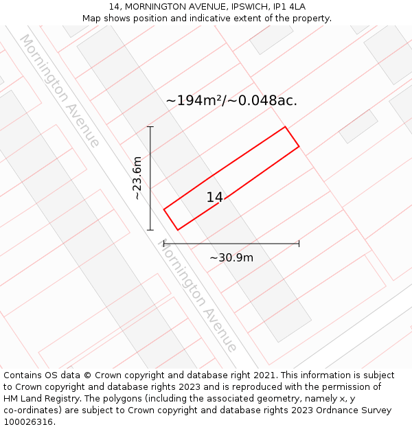 14, MORNINGTON AVENUE, IPSWICH, IP1 4LA: Plot and title map