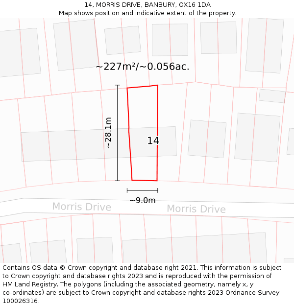 14, MORRIS DRIVE, BANBURY, OX16 1DA: Plot and title map