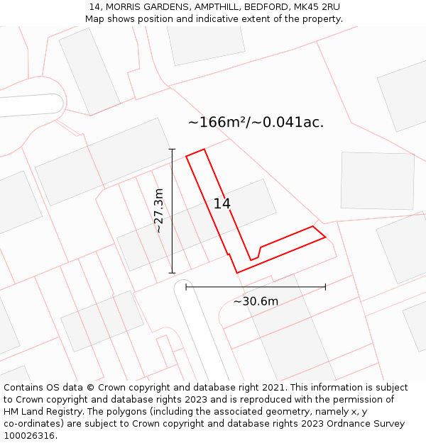 14, MORRIS GARDENS, AMPTHILL, BEDFORD, MK45 2RU: Plot and title map