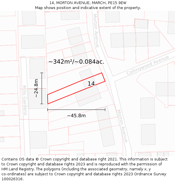 14, MORTON AVENUE, MARCH, PE15 9EW: Plot and title map