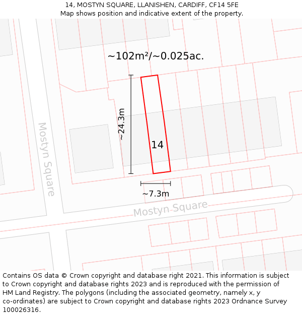 14, MOSTYN SQUARE, LLANISHEN, CARDIFF, CF14 5FE: Plot and title map