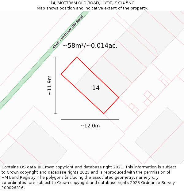 14, MOTTRAM OLD ROAD, HYDE, SK14 5NG: Plot and title map