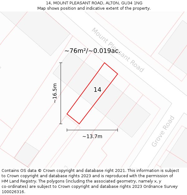 14, MOUNT PLEASANT ROAD, ALTON, GU34 1NG: Plot and title map