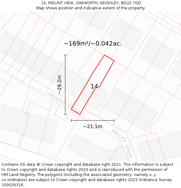 14, MOUNT VIEW, OAKWORTH, KEIGHLEY, BD22 7QD: Plot and title map