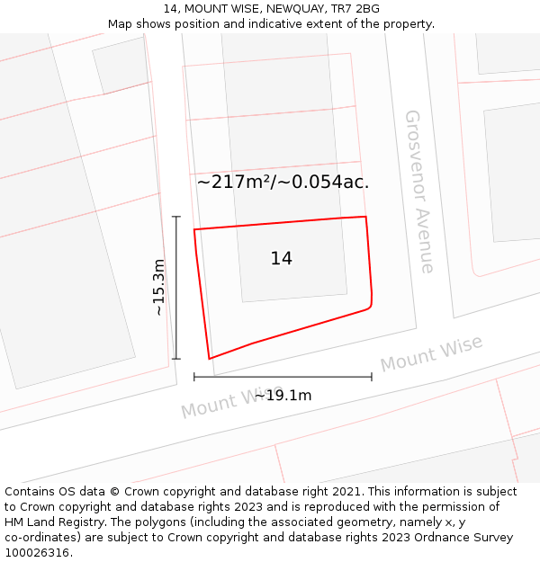 14, MOUNT WISE, NEWQUAY, TR7 2BG: Plot and title map