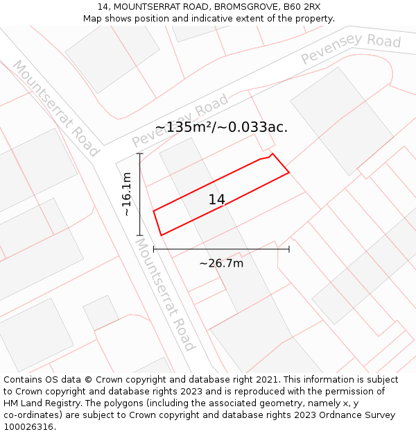 14, MOUNTSERRAT ROAD, BROMSGROVE, B60 2RX: Plot and title map