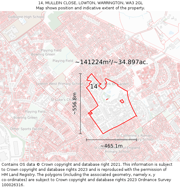14, MULLEIN CLOSE, LOWTON, WARRINGTON, WA3 2GL: Plot and title map