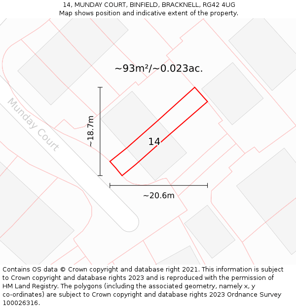 14, MUNDAY COURT, BINFIELD, BRACKNELL, RG42 4UG: Plot and title map