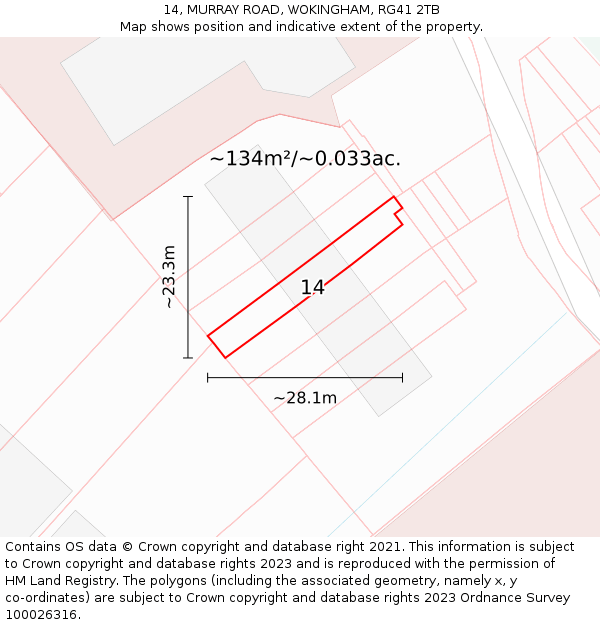14, MURRAY ROAD, WOKINGHAM, RG41 2TB: Plot and title map
