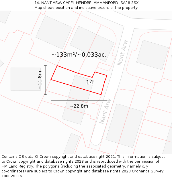 14, NANT ARW, CAPEL HENDRE, AMMANFORD, SA18 3SX: Plot and title map