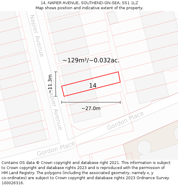 14, NAPIER AVENUE, SOUTHEND-ON-SEA, SS1 1LZ: Plot and title map