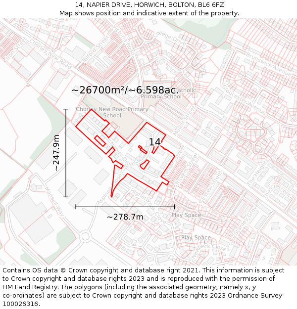 14, NAPIER DRIVE, HORWICH, BOLTON, BL6 6FZ: Plot and title map