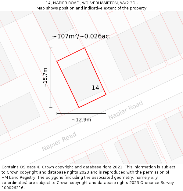 14, NAPIER ROAD, WOLVERHAMPTON, WV2 3DU: Plot and title map