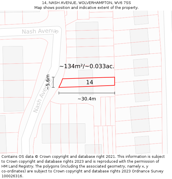14, NASH AVENUE, WOLVERHAMPTON, WV6 7SS: Plot and title map