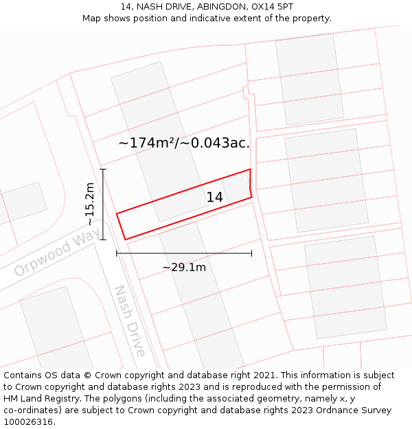 14, NASH DRIVE, ABINGDON, OX14 5PT: Plot and title map