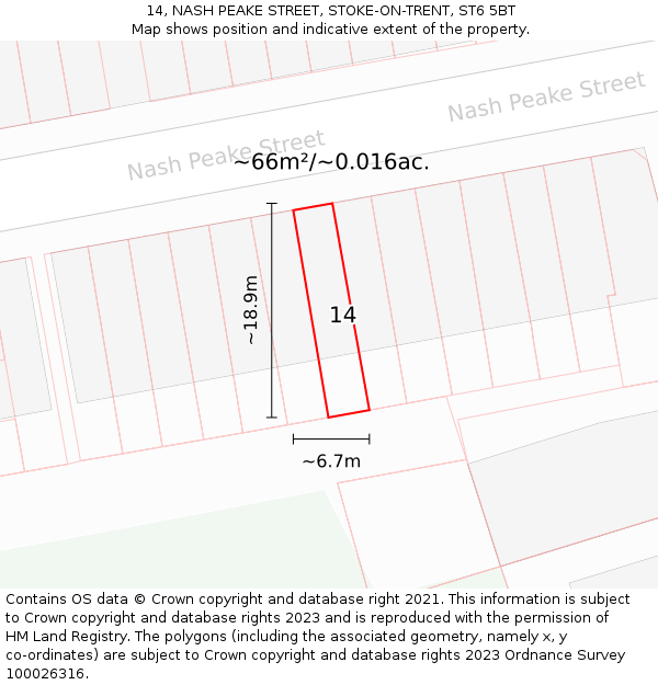 14, NASH PEAKE STREET, STOKE-ON-TRENT, ST6 5BT: Plot and title map
