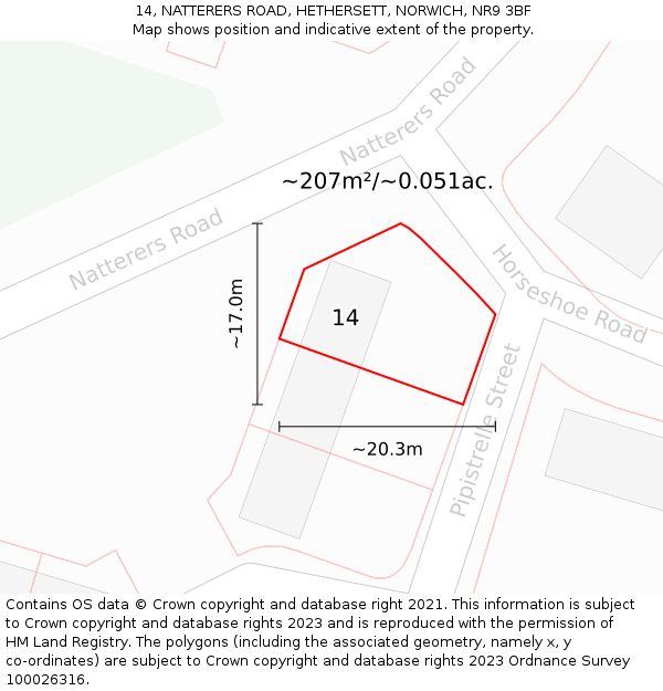 14, NATTERERS ROAD, HETHERSETT, NORWICH, NR9 3BF: Plot and title map