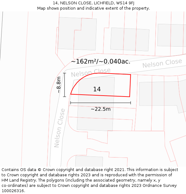 14, NELSON CLOSE, LICHFIELD, WS14 9FJ: Plot and title map