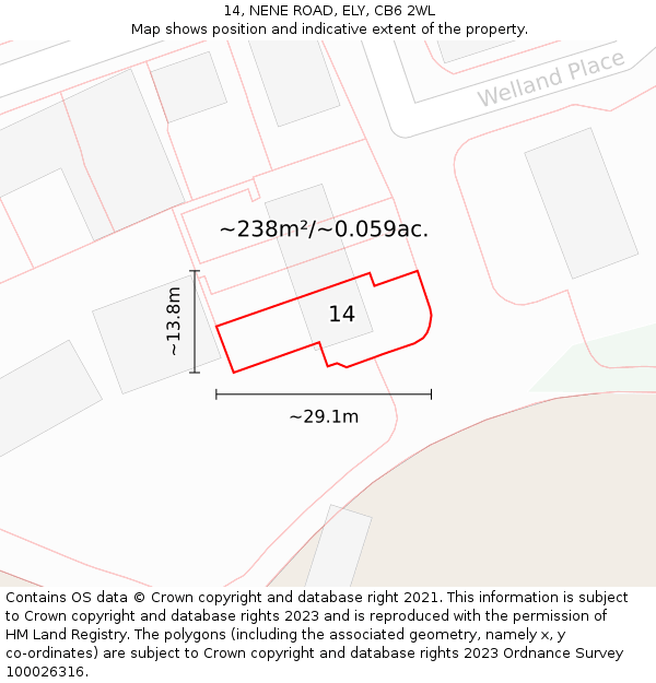 14, NENE ROAD, ELY, CB6 2WL: Plot and title map