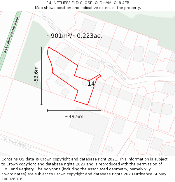 14, NETHERFIELD CLOSE, OLDHAM, OL8 4ER: Plot and title map