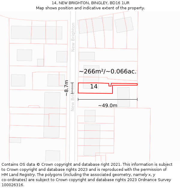 14, NEW BRIGHTON, BINGLEY, BD16 1UR: Plot and title map