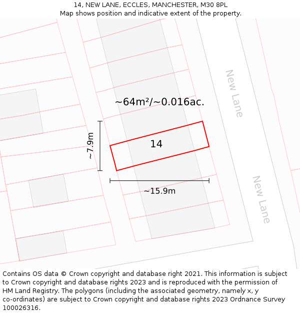 14, NEW LANE, ECCLES, MANCHESTER, M30 8PL: Plot and title map