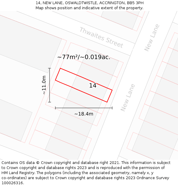 14, NEW LANE, OSWALDTWISTLE, ACCRINGTON, BB5 3PH: Plot and title map