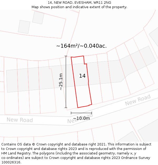 14, NEW ROAD, EVESHAM, WR11 2NG: Plot and title map