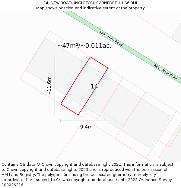 14, NEW ROAD, INGLETON, CARNFORTH, LA6 3HL: Plot and title map