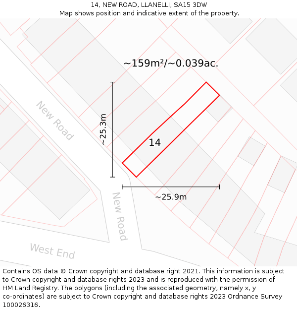 14, NEW ROAD, LLANELLI, SA15 3DW: Plot and title map