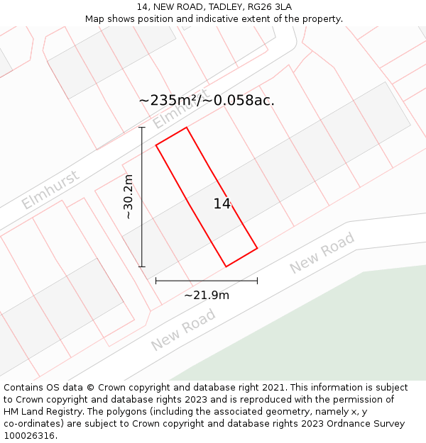 14, NEW ROAD, TADLEY, RG26 3LA: Plot and title map
