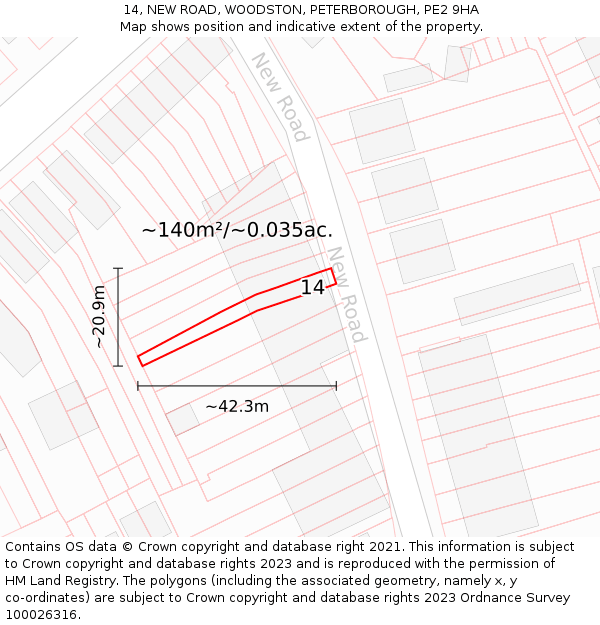 14, NEW ROAD, WOODSTON, PETERBOROUGH, PE2 9HA: Plot and title map