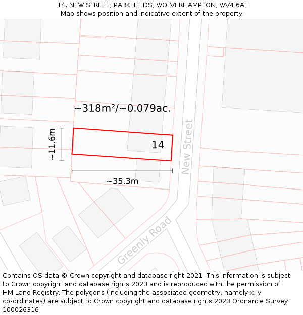 14, NEW STREET, PARKFIELDS, WOLVERHAMPTON, WV4 6AF: Plot and title map