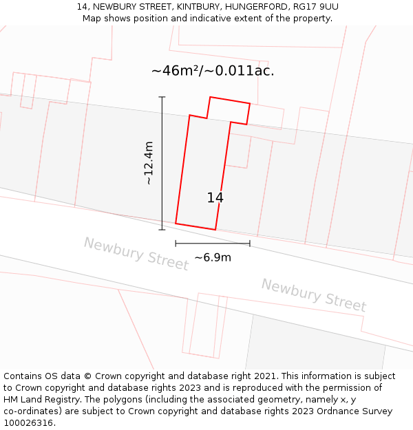 14, NEWBURY STREET, KINTBURY, HUNGERFORD, RG17 9UU: Plot and title map