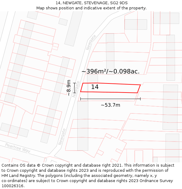 14, NEWGATE, STEVENAGE, SG2 9DS: Plot and title map