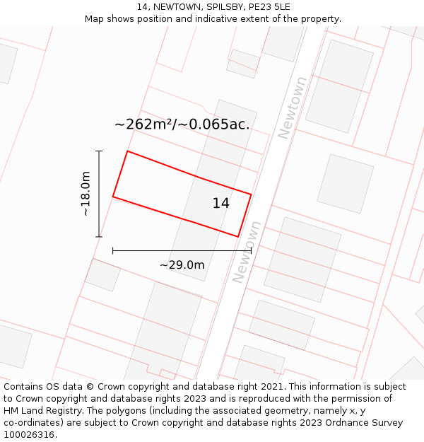 14, NEWTOWN, SPILSBY, PE23 5LE: Plot and title map
